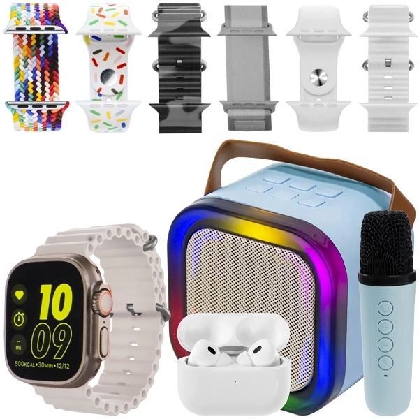 Kit Reloj K15 Combo 49 mm con Bluetooth + Auricular Inalámbrico + Speaker con Micrófono - Azul Claro