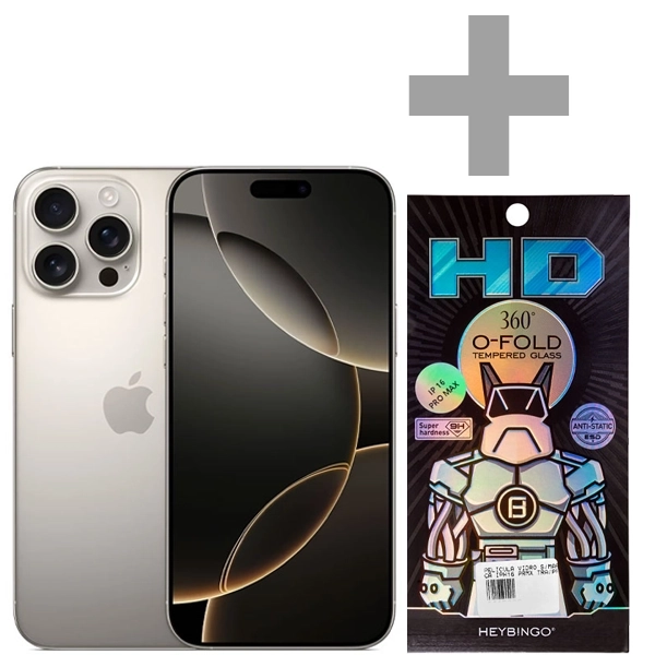 Apple iPhone 16 Pro Max A3084 eSIM 256GB/8GB RAM de 6.9" 48+48+12MP/12MP + Protector de Pantalla HD O-Fold