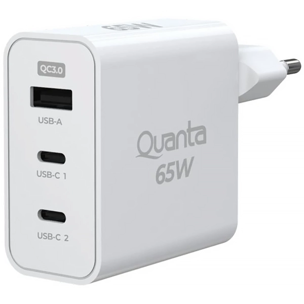 Adaptador de Enchufe Quanta QTCRP65 USB/2 USB-C de 65 watts - Blanco