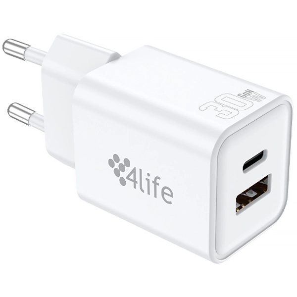 Adaptador de Enchufe 4life FL9530ACGW USB/USB-C de 30 watts - Blanco