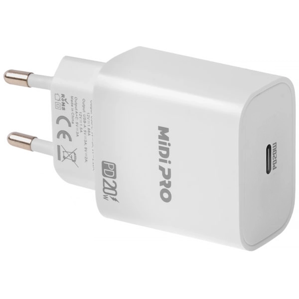 Adaptador de Enchufe MiDi PRO MDP-20W USB-C de 20 watts - Blanco