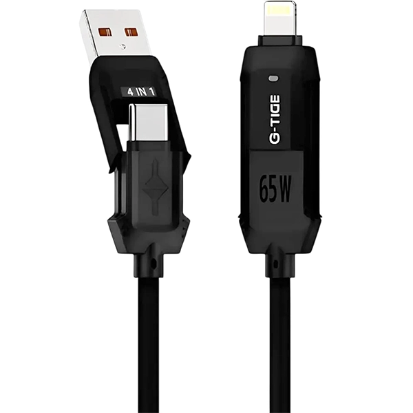 Cable 4 en 1 G-TiDE Vida Colorida PC155-3 USB-C + Lightning + USB 1.5 Metro - Negro