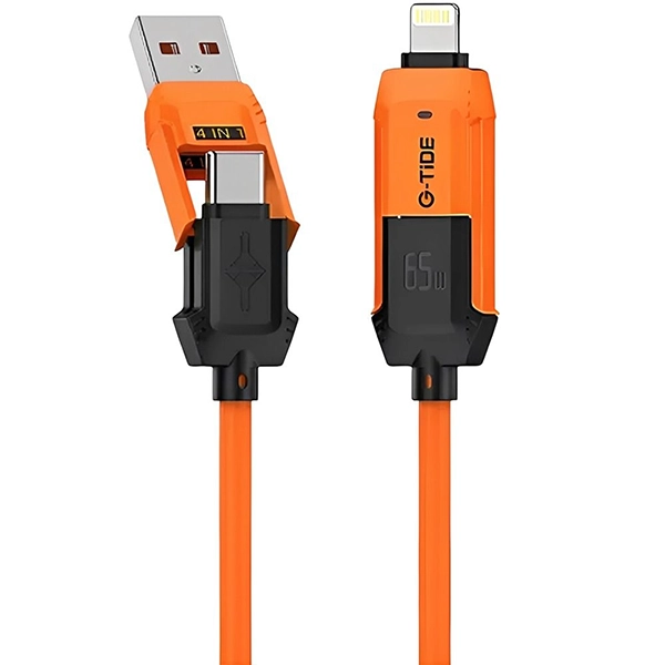 Cable 4 en 1 G-TiDE Vida Colorida PC155-3 USB-C + Lightning + USB 1.5 Metro - Naranja