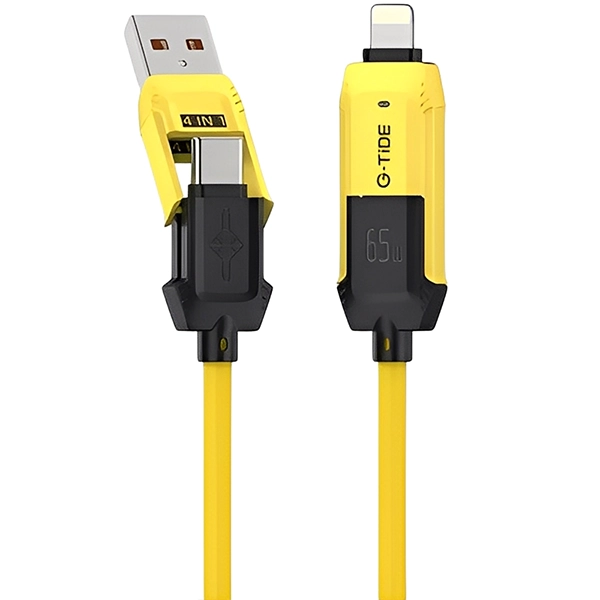 Cable 4 en 1 G-TiDE Vida Colorida PC155-3 USB-C + Lightning + USB 1.5 Metro - Amarillo