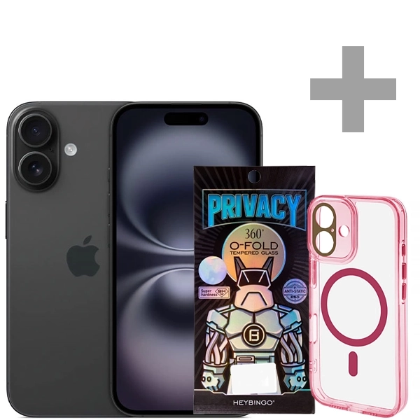 Apple iPhone 16 A3287 Nano + eSIM 128GB/8GB RAM de 6.1" 48+12MP/12MP + Protector de Pantalla Privacy + Funda Transparente/Rosa