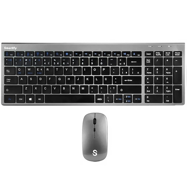 Kit Teclado Inalámbrico Smartfy TW01B Portugués + Mouse - Gris/Negro
