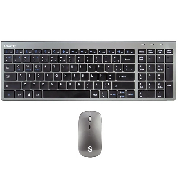 Kit Teclado Inalámbrico Smartfy TW02B Portugués + Mouse - Gris/Negro