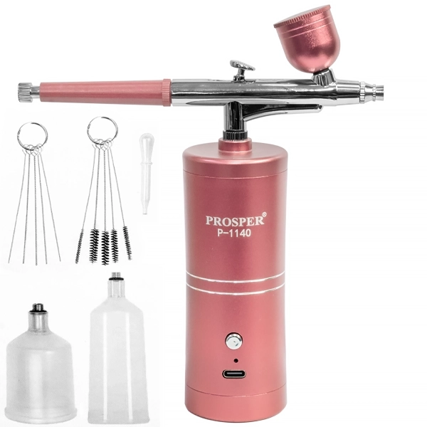 Aerógrafo Prosper P-1140 + Compresor de Aire Recargable - Rosa