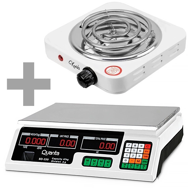 Balança Digital Comercial Quanta QTBD250 para até 40 kg + Fogareiro Elétrico Krab KBCE1001 220V ~ 50/60 Hz