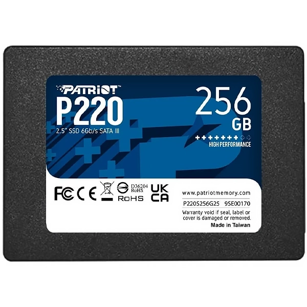 SSD de 256GB Patriot P220 SATA 3 Series 550 MB/s de Lectura - Negra