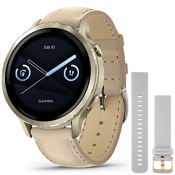 Relógio Garmin Venu 4 010-03013-00 41mm com GPS/Wi-Fi - Dourado/Bege + Pulseira