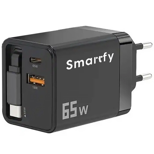 Carregador USB-C Smartfy CAR01 USB-C/USB de 65 watts - Preto