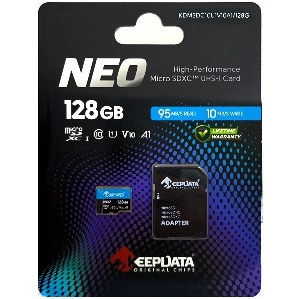 Cartão de Memória Micro SD de 128GB Keepdata Neo KDMSDC10U1V10A1/128G - Azul/Preto