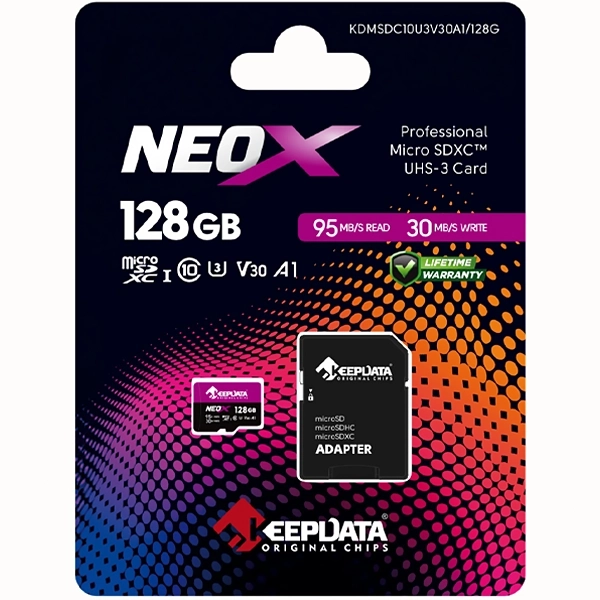 Cartão de Memória Micro SD de 128GB Keepdata Neox KDMSDC10U3V30A1/128G - Roxo/Preto