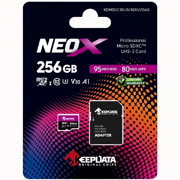 Tarjeta de Memoria Micro SD de 256GB Keepdata Neox KDMSDC10U3V30A1/256G - Purpura/Negra