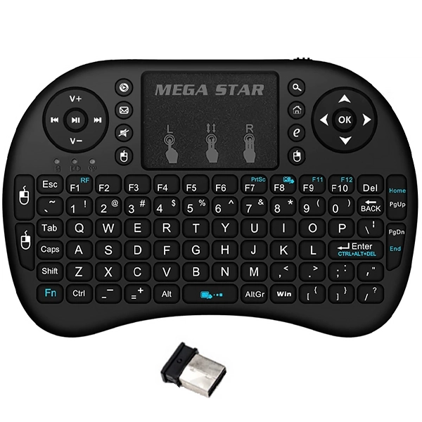 Mini Teclado MegaStar RC02 2.4GHz com Alcance de até 10 Metros - Preto