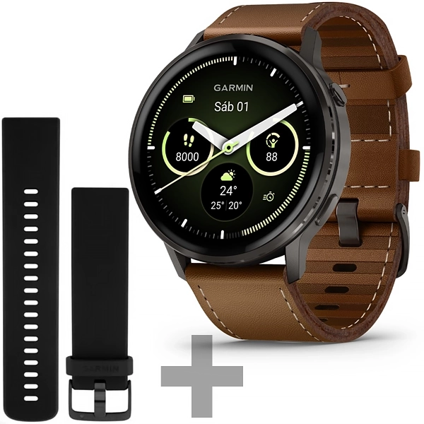 Relógio Garmin Venu 4 010-03014-03 45mm com GPS/Wi-Fi - Preto/Marrom + Pulseira