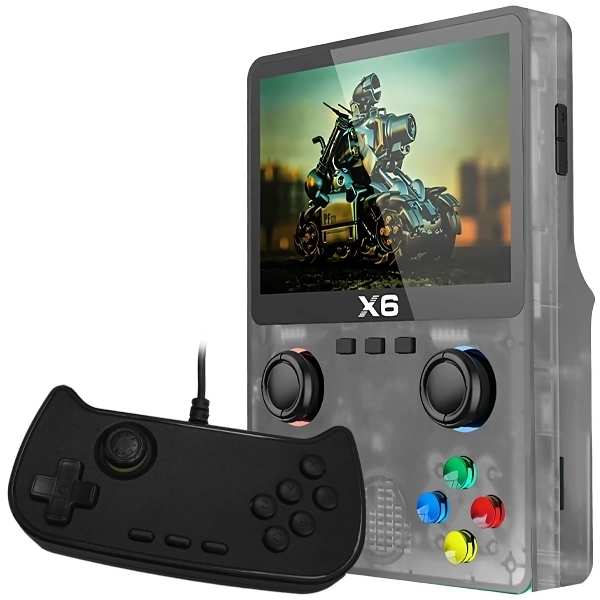 Consola Portátil X6 32GB de 3" con 10.000 Juegos - Negro Transparente + Control