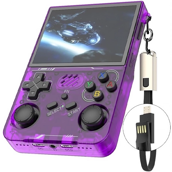 Consola Portátil R36XX 128GB de 3.5" con 21.000 Juegos - Morado Transparente