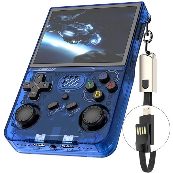 Consola Portátil R36XX 128GB de 3.5" con 21.000 Juegos - Azul Transparente