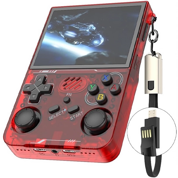 Consola Portátil R36XX 128GB de 3.5" con 21.000 Juegos - Rojo Transparente