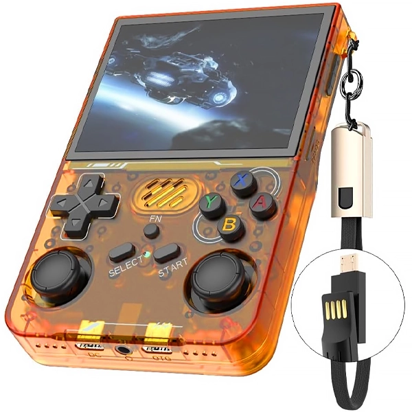 Console Portátil R36XX 128GB de 3.5" com 21.000 Jogos - Laranja Transparente