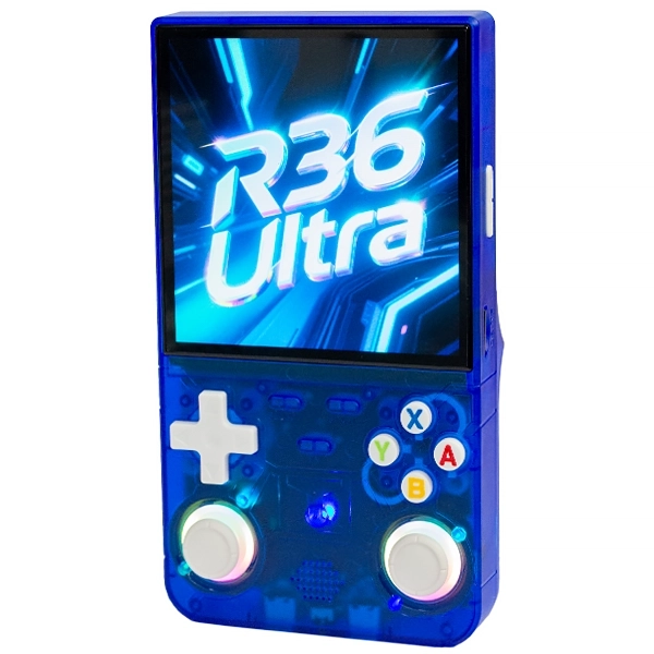 Console Portátil R36 Ultra de 4" com 40.000 Jogos - Azul Transparente