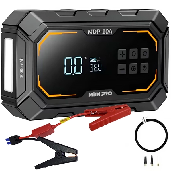 Auxiliar de Arranque MiDi Pro MDP-10A de 10.000 mAh con  Compresor de Aire - Negro