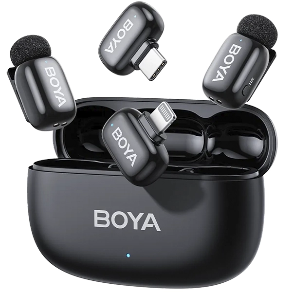 Microfone Sem Fio para Smartphone Boya Mini 2-01 com Lightning e USB-C - Preto