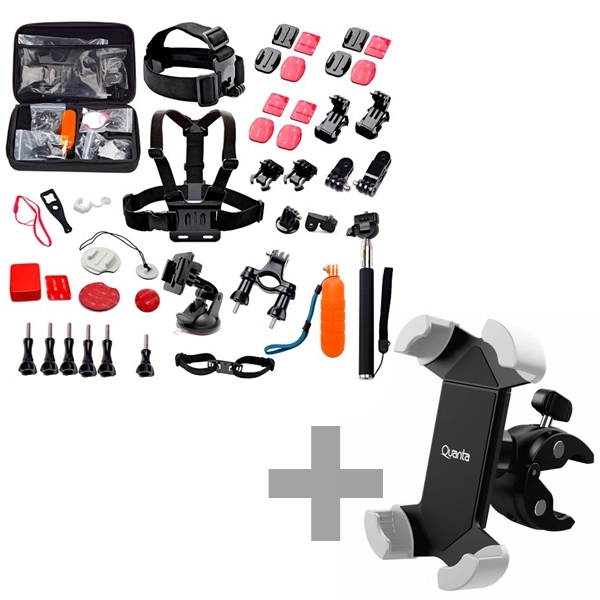 Kit de Accesorios para Cámaras de Acción GoPro Quanta QTSCA601 + Soporte de Bicicleta para Smartphone