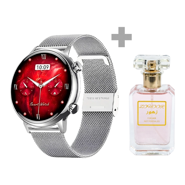 Kit Relógio G-TiDE Romance Lady Time com Bluetooth - Prata/Branco + Perfume Zohoor 30 ml