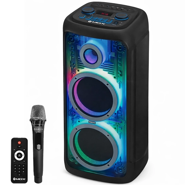 Caja de Sonido MOX MO-D1010 2 de 10" 120 watts con Bluetooth/USB/FM - Negra