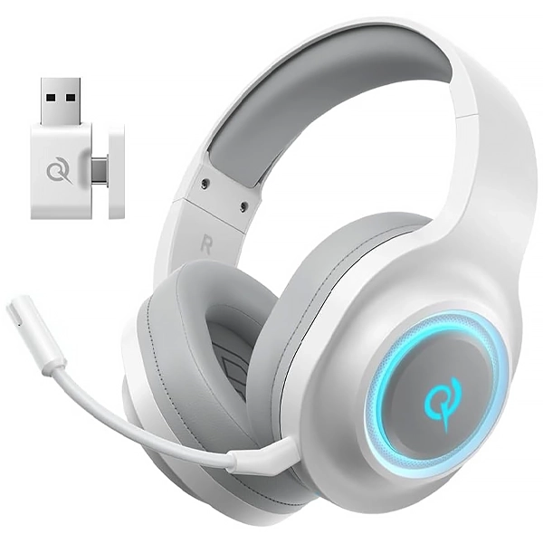 Headset Gaming Inalámbrico QCY Heroad V200 com USB para PC/PS4/PS5/Nintendo Switch - Branco/Cinza