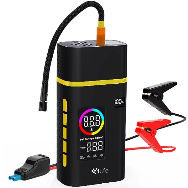 Auxiliar de Partida 4life AirGo 3 in 1 FL22C205B de 8.000 mAh com Lanterna - Preto/Amarelo