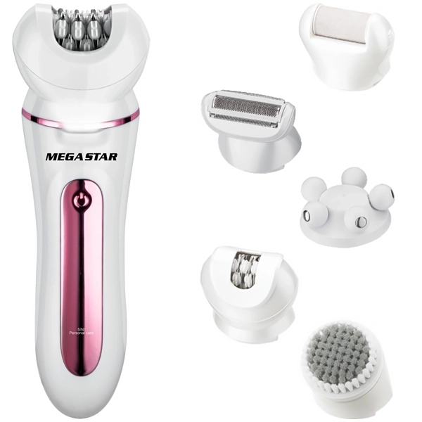 Depilador MegaStar GWE858 5 em 1 Recarregável - Branco/Rosa