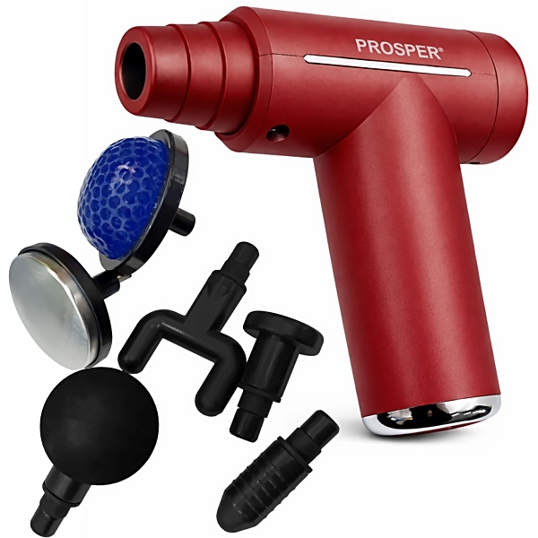 Masajeador Muscular Prosper P-1132 con 6 Cabezales Recargable - Rojo/Plata
