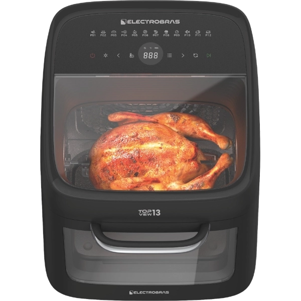 Forno Elétrico + Fritadeira Elétrica Electrobras Top View 13 EBAF-13-TV de 13 Litros com Espeto 220 - 240V ~ 50/60Hz - Preto