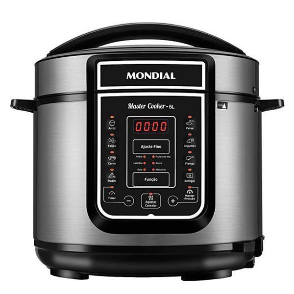 Panela de Pressão Elétrica Mondial Master Cooker PE-38 900 watts 5 Litros 220V ~ 50/60Hz - Prata/Preta