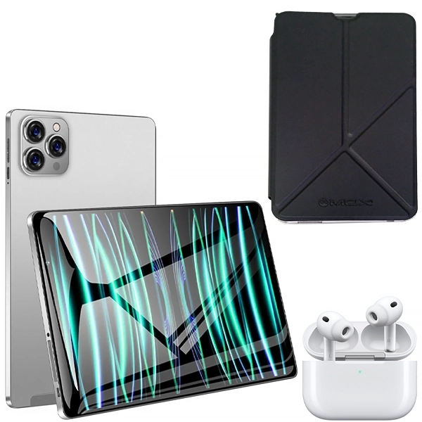 Tablet MOX MO-TP732 Dual SIM 256GB/8GB RAM de 7" 8MP/5MP + Capinha Preto/Transparente + Fone de Ouvido Sem Fio