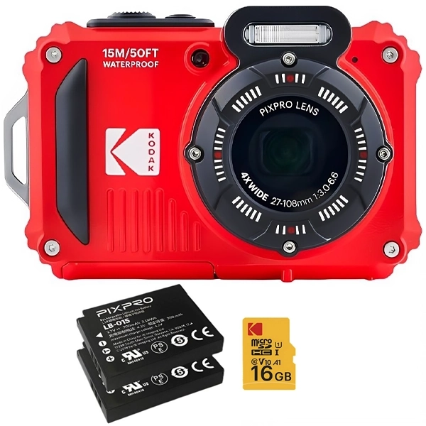 CAMERA KODAK PIXPRO WPZ2 2.7" 16MP FULL HD WIFI (2BAT+MEM 16GB)VERMEL