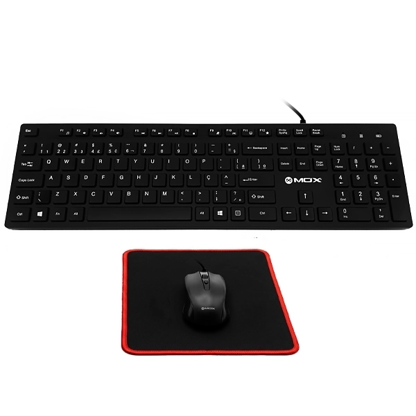 Kit Teclado MOX MO-K351 Português USB + Mouse + Mousepad - Preto