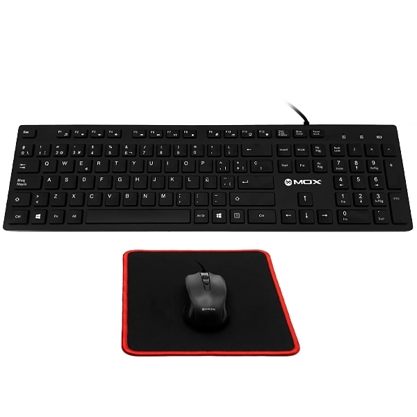 Kit Teclado MOX MO-K351 Español USB + Mouse + Mousepad - Negro