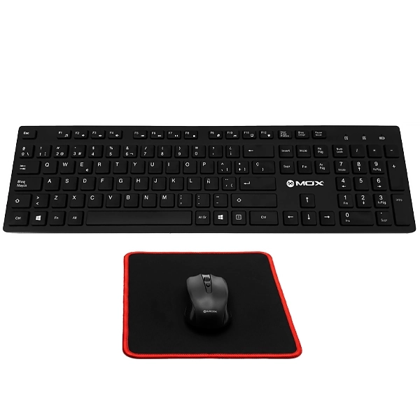 Kit Teclado Inalámbrico MOX MO-K351 Español + Mouse + Mousepad - Negro