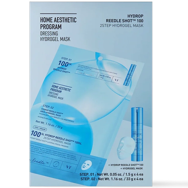 Máscara Facial VT Cosmetics Hydrop Reedle Shot 100hL 2-Step - 4 Unidades