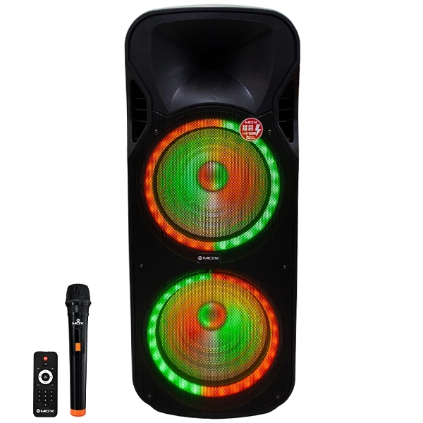 Caixa de Som MOX MO-D1553 2 de 15" 100 watts com Bluetooth/USB/FM - Preta