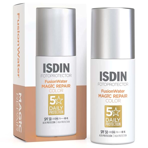 Protetor Solar Facial Isdin FusionWater Magic Repair Color SPF 50 50 ml