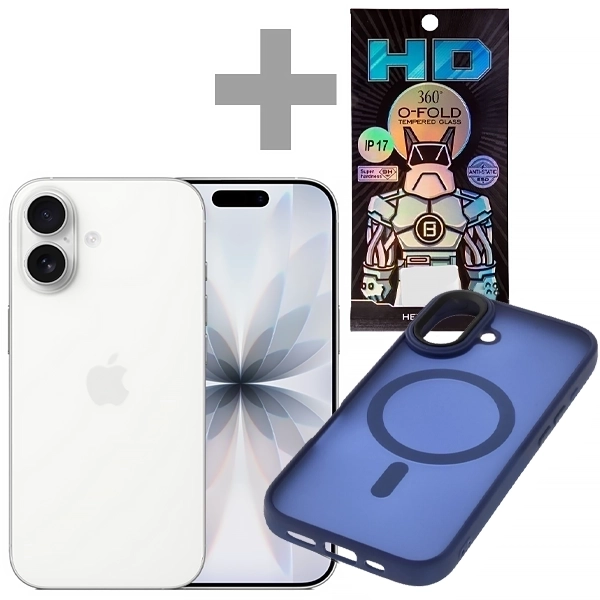 Apple iPhone 17 A3258 eSIM 256GB/8GB RAM de 6.3" 48+48MP/18MP + Protector de Pantalla + Funda Azul/Transparente (Rayado) (S/Lacre)