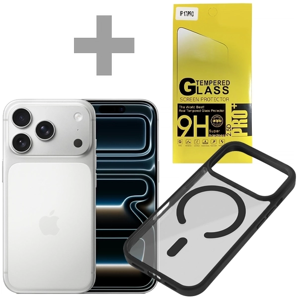 Apple iPhone 17 Pro A3256 eSIM 256GB/12GB RAM de 6.3" 48+48+48MP/18MP + Pelicula + Capa Preto/Transparente