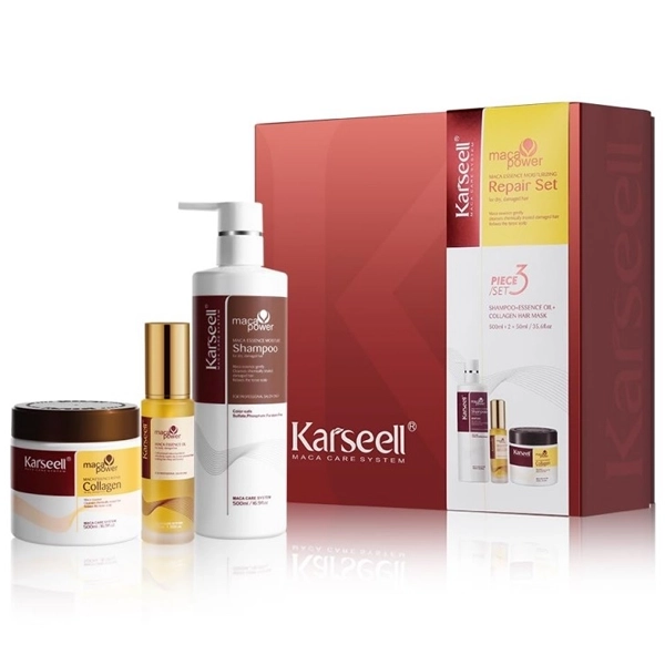 Kit Shampoo Karseell Maca Power Essence Moisturizing Repair Set 500ml + Máscara Capilar 500ml + Óleo Capilar 50ml