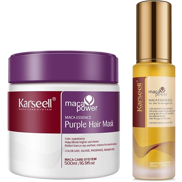 Kit Mascara Capilar Karseell Maca Power Essence Purple Set 500ml + Aceite Capilar 50ml